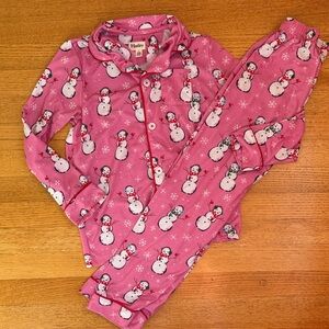 Hatley Pink Snowman Pajama Set for Kids